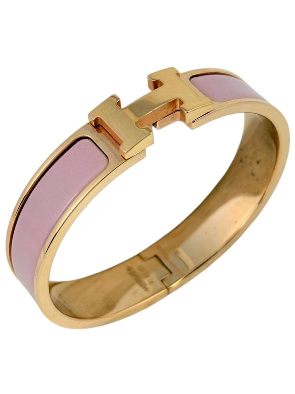 Hermes Clic Enamel Bracelet Clac Bangle Gold Plated Pink